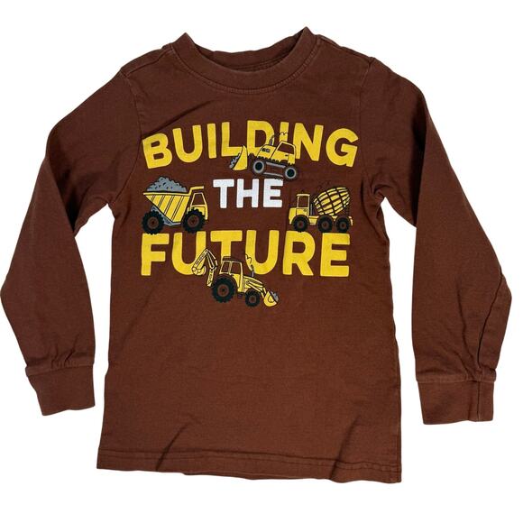 Copper Denim Boys 5 Long Sleeve Brown Shirt “Building The Future” Trucks - Picture 1 of 4